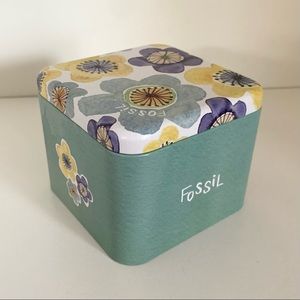 Vintage Fossil floral metal watch case storage box